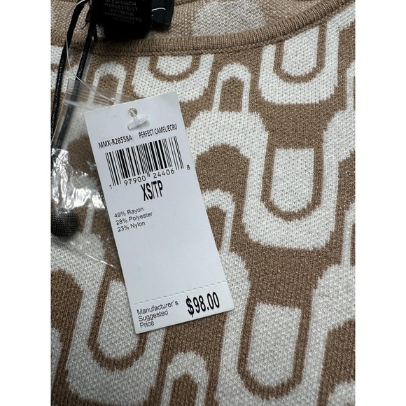 Nicole Miller New York Dress Womens XS Beige Geometric Knit Shift Pockets New - Picture 5 of 8